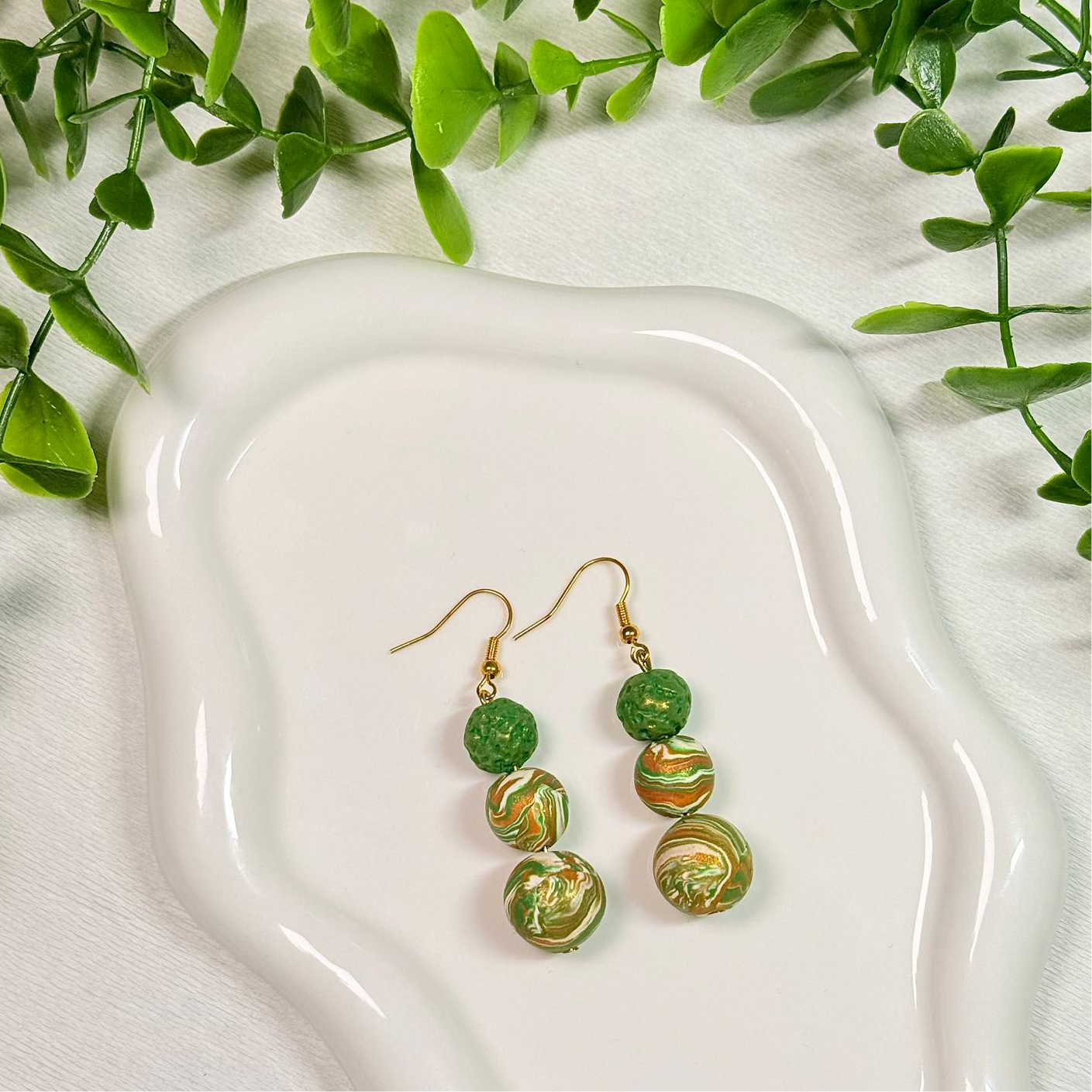 Olive Green and Gold Marble Beaded Set