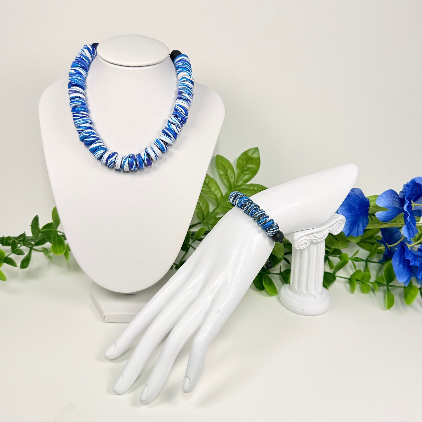 Royal Blue Galaxy Beaded Set