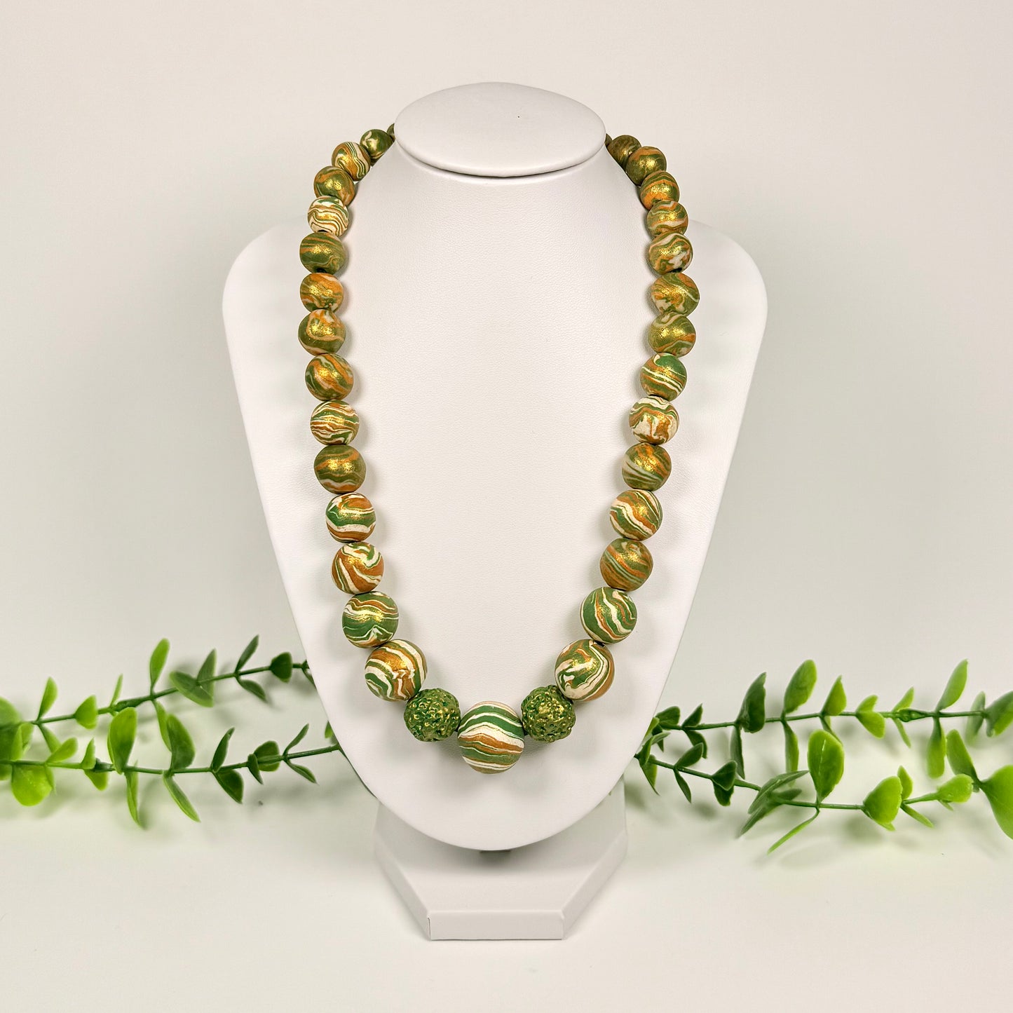 Olive Green and Gold Marble Beaded Set