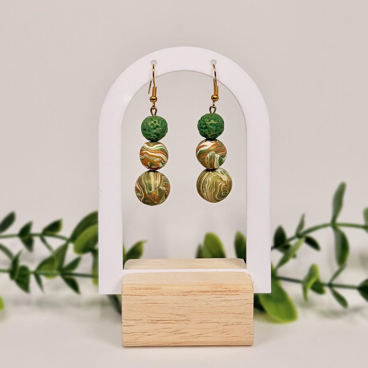 Olive Green and Gold Marble Beaded Set