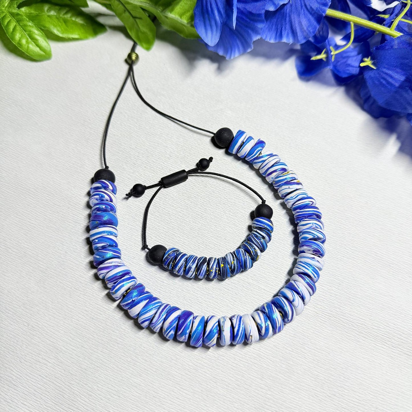 Royal Blue Galaxy Beaded Set