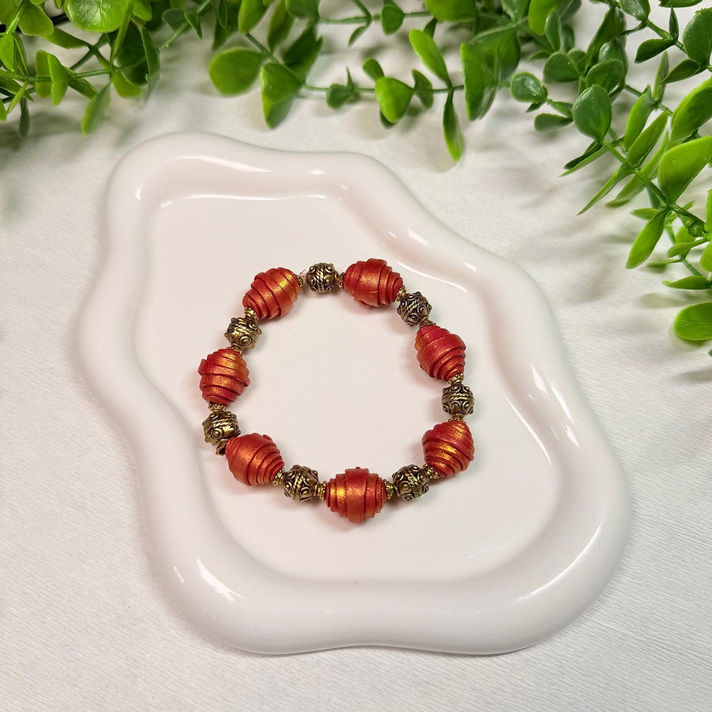 Red and Gold Twisted Beads Bracelet