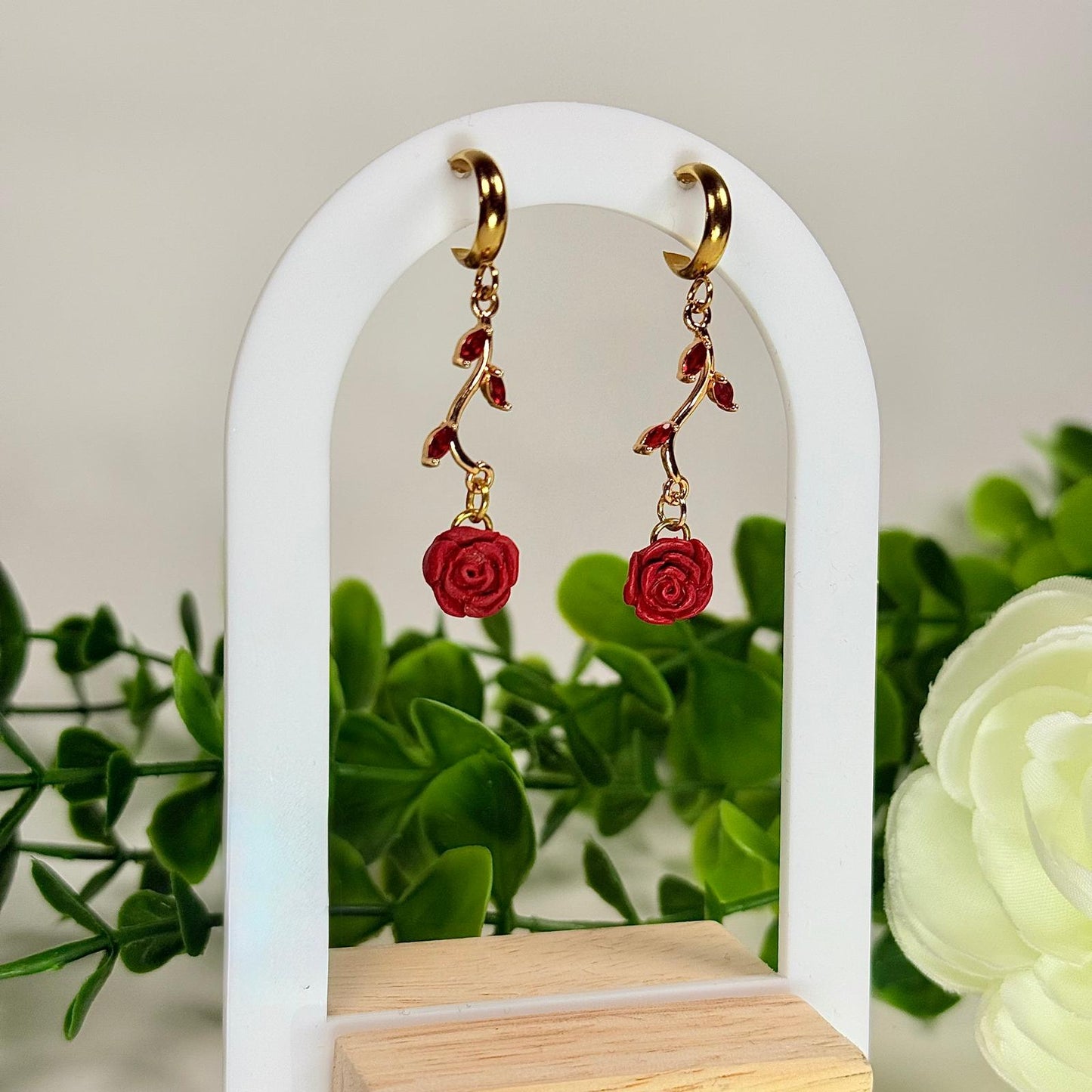 Red Rose Vine Earrings