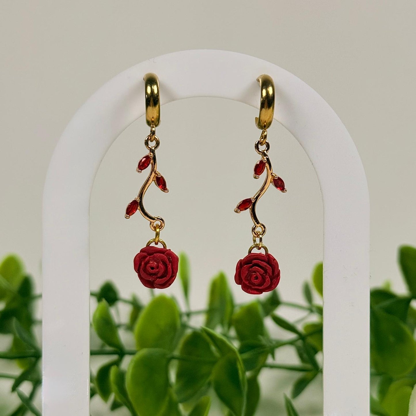 Red Rose Vine Earrings