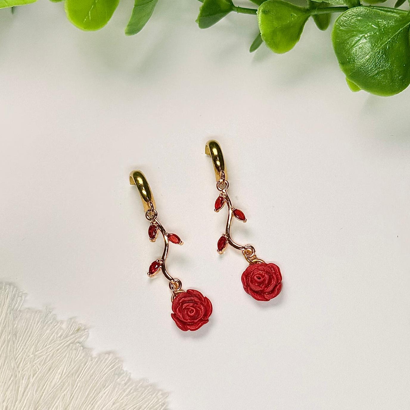 Red Rose Vine Earrings