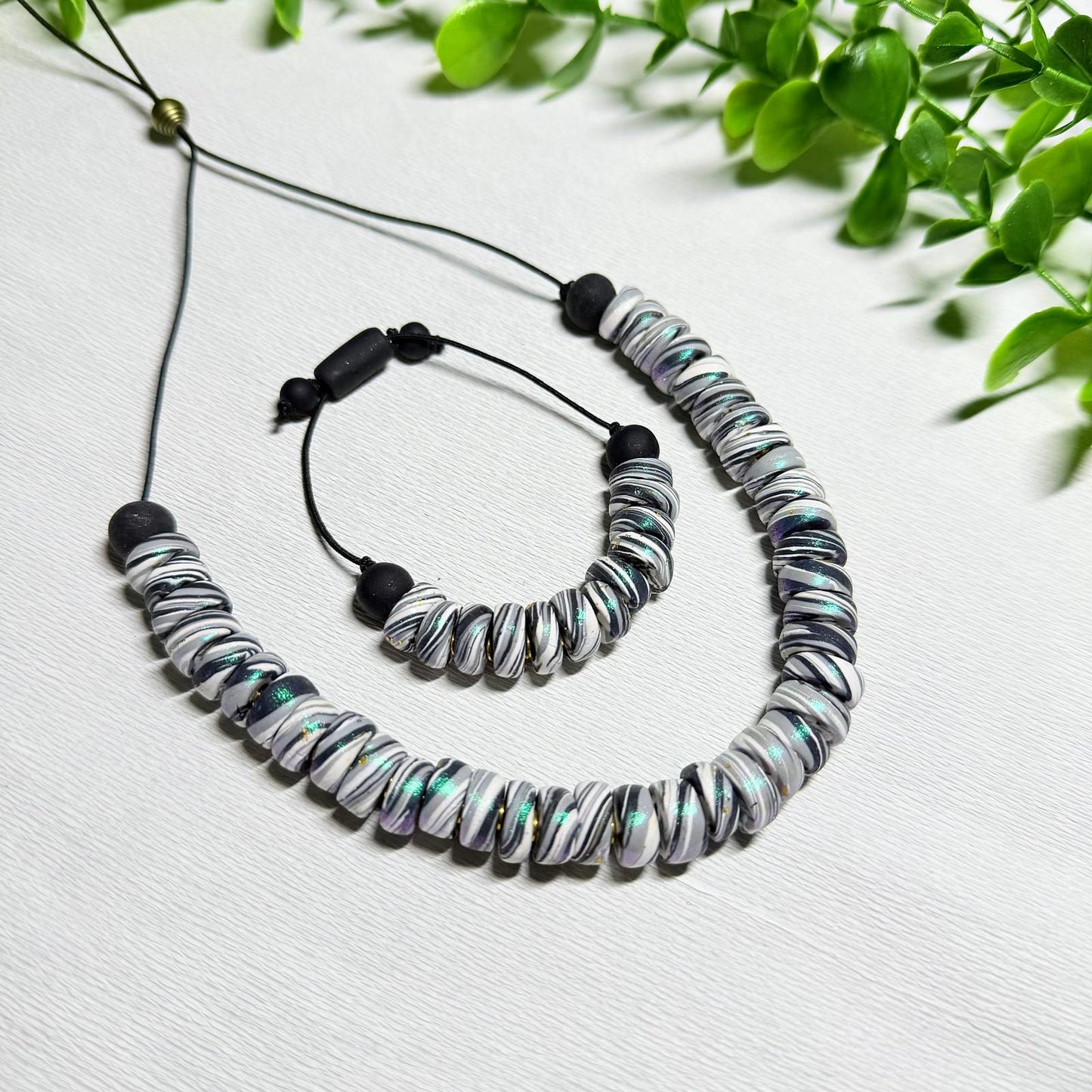 Black and White Dual-Tone Galaxy Beaded Set