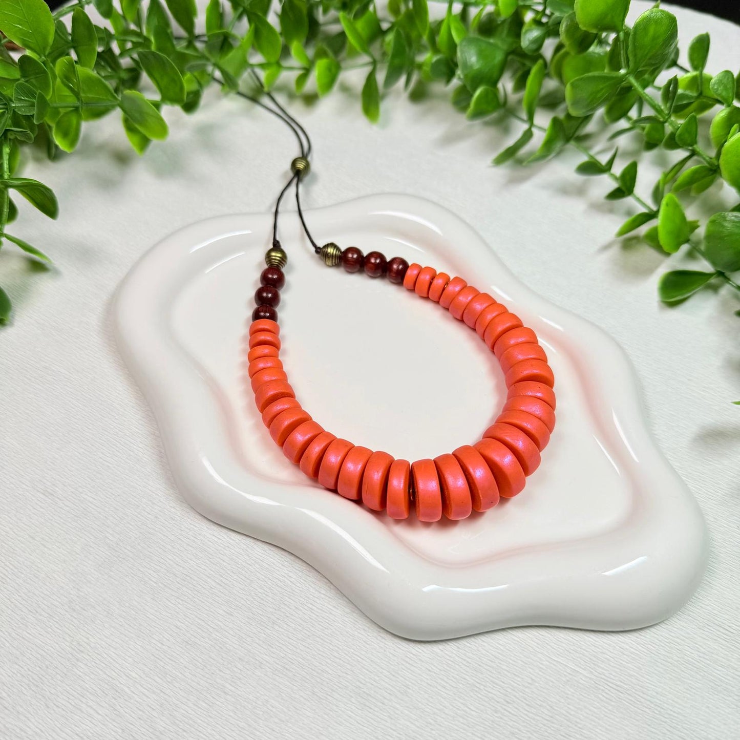 Sunset Coral Circle Beads Necklace