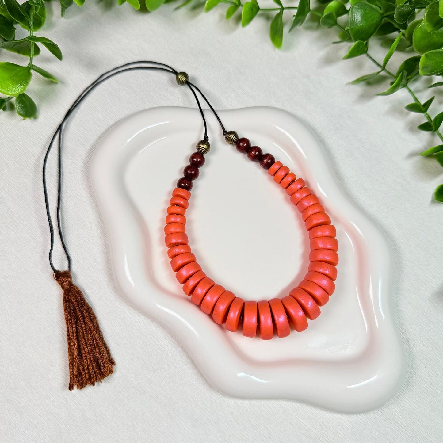 Sunset Coral Circle Beads Necklace