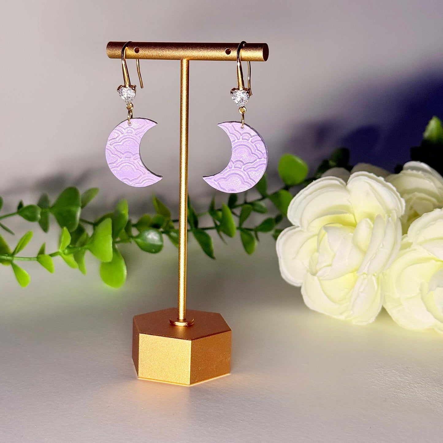 Dreamy Lilac Crescent Moon Earrings
