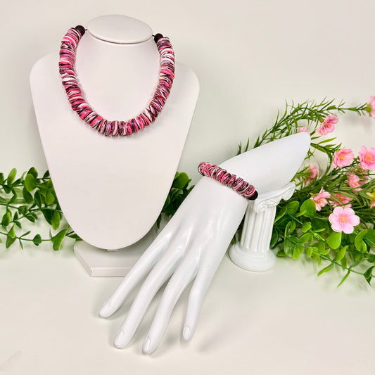 Vivid Pink Galaxy Beaded Set