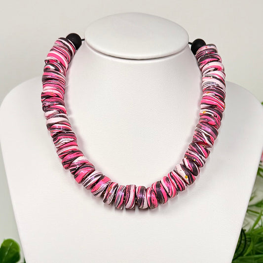 Vivid Pink Galaxy Beaded Set
