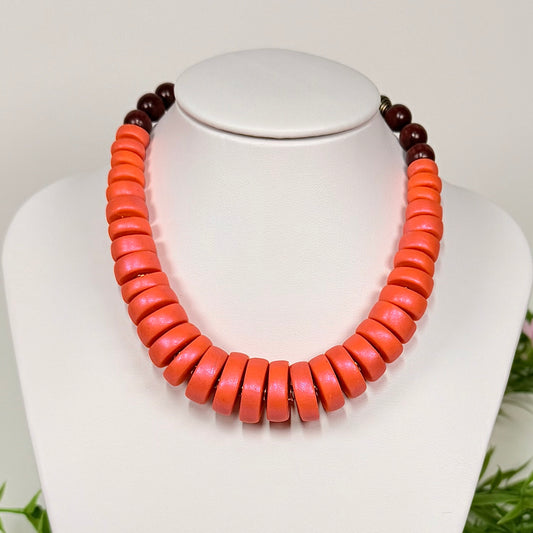 Sunset Coral Circle Beads Necklace