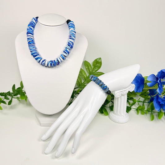 Royal Blue Galaxy Beaded Set