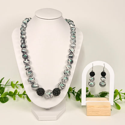 Black and White Dual-Tone Marble Beaded Set