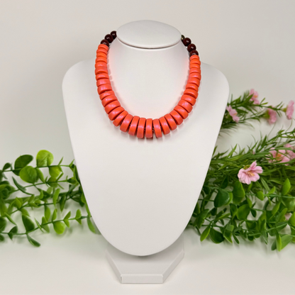 Sunset Coral Circle Beads Necklace