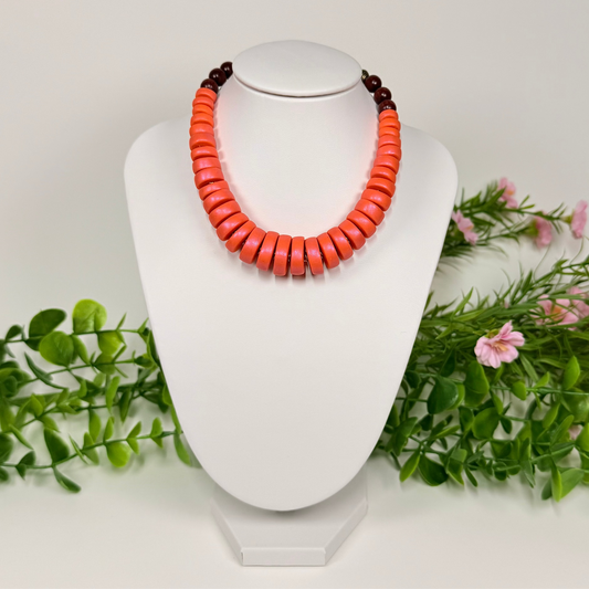 Sunset Coral Circle Beads Necklace