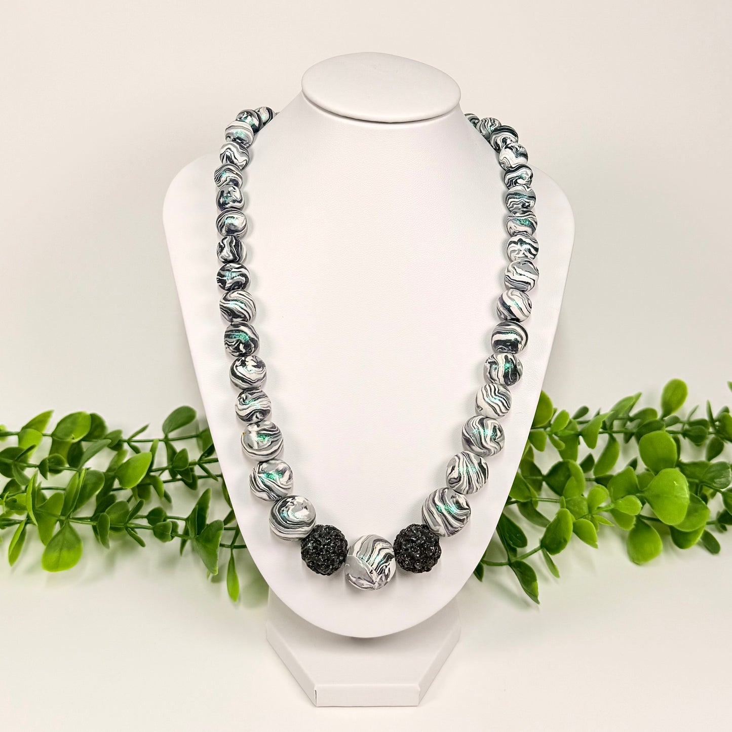 Black and White Dual-Tone Marble Beaded Set