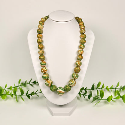 Olive Green and Gold Marble Beaded Set
