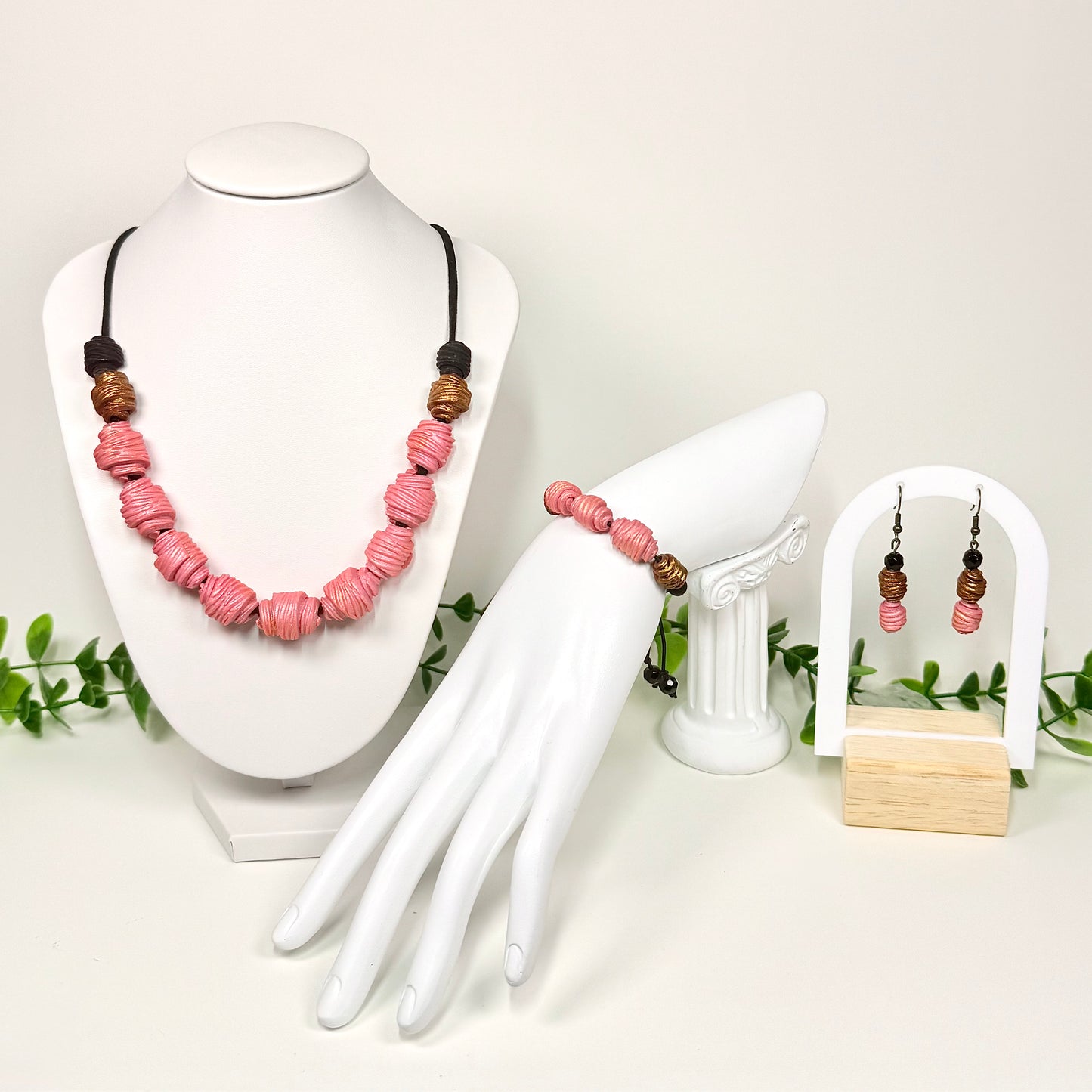 Rosy Pink Twisted Beaded Set