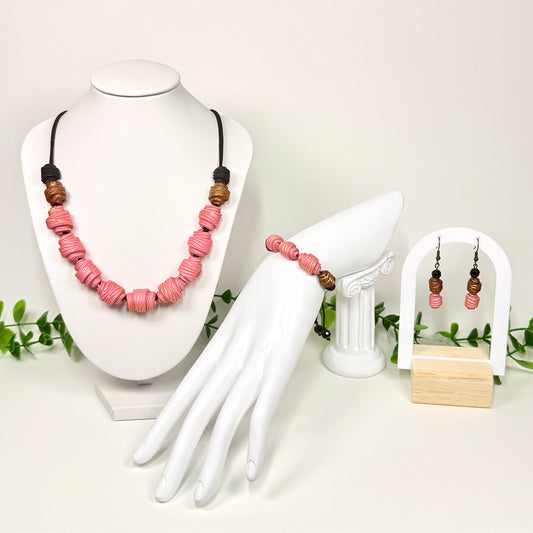 Rosy Pink Twisted Beaded Set
