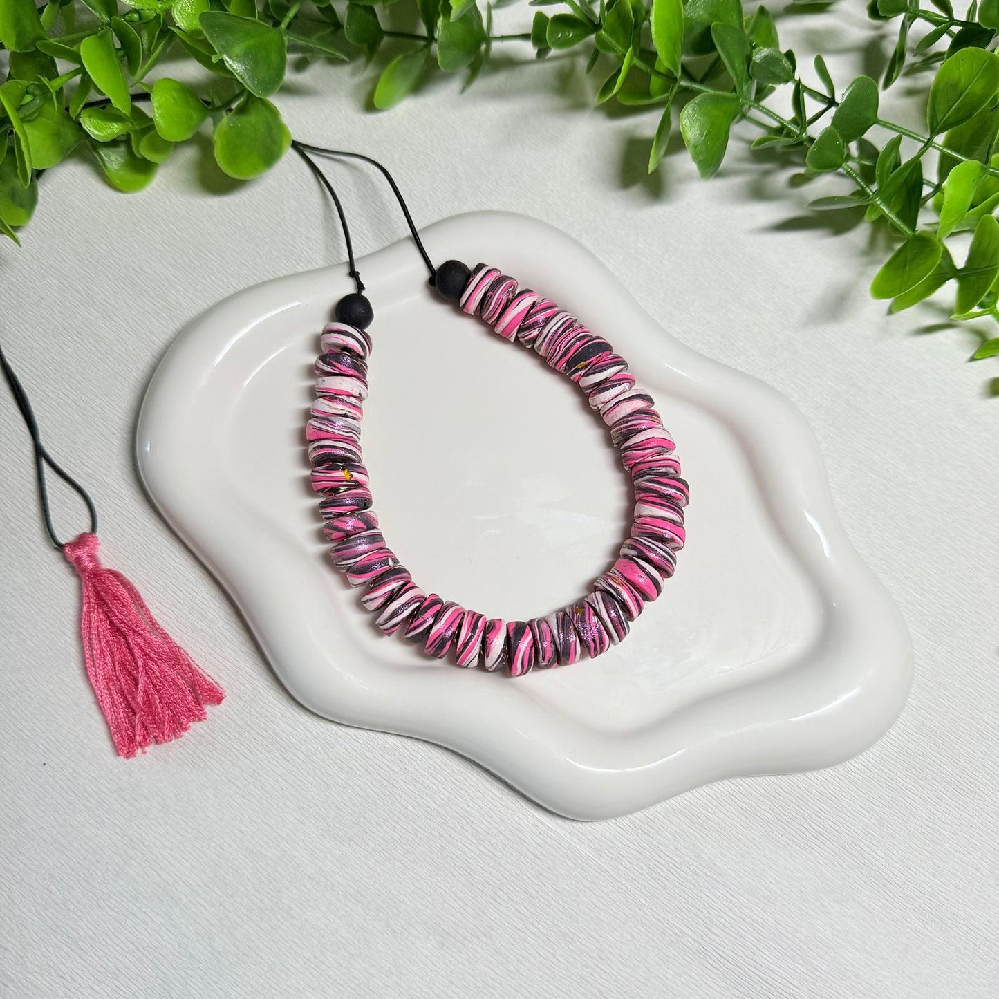 Vivid Pink Galaxy Beaded Set