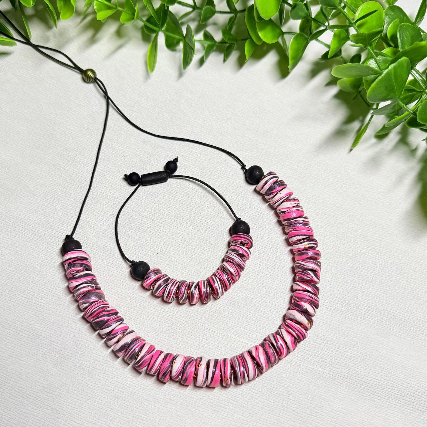 Vivid Pink Galaxy Beaded Set