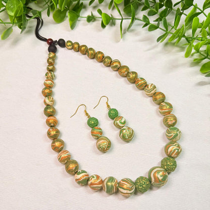 Olive Green and Gold Marble Beaded Set