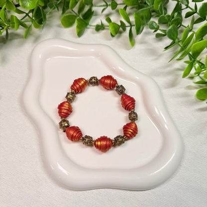Red and Gold Twisted Beads Bracelet