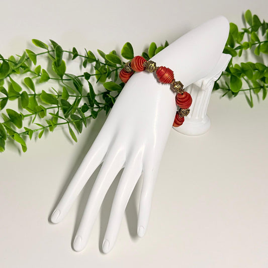 Red and Gold Twisted Beads Bracelet