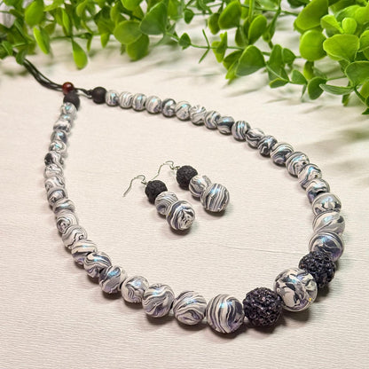 Black and White Dual-Tone Marble Beaded Set