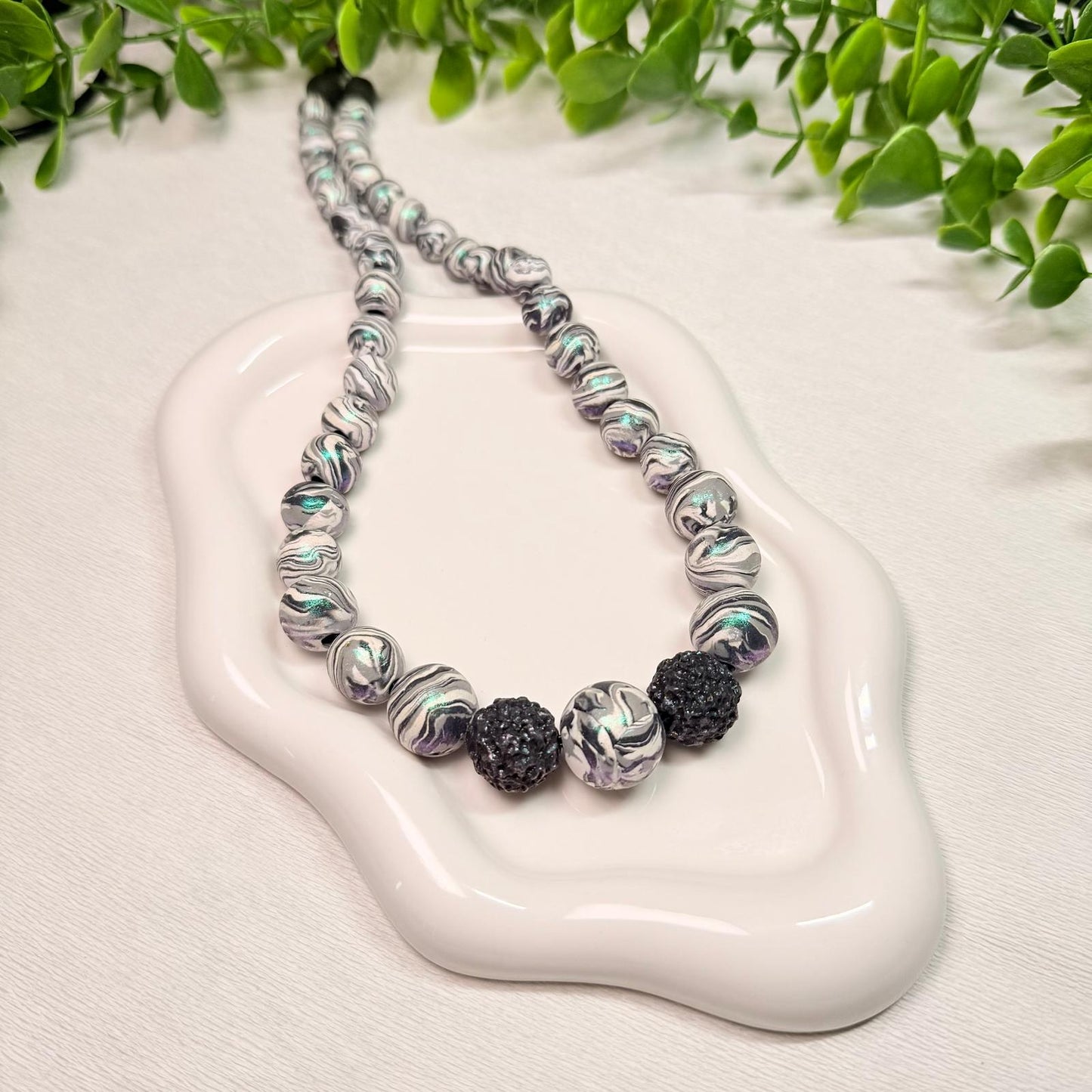 Black and White Dual-Tone Marble Beaded Set