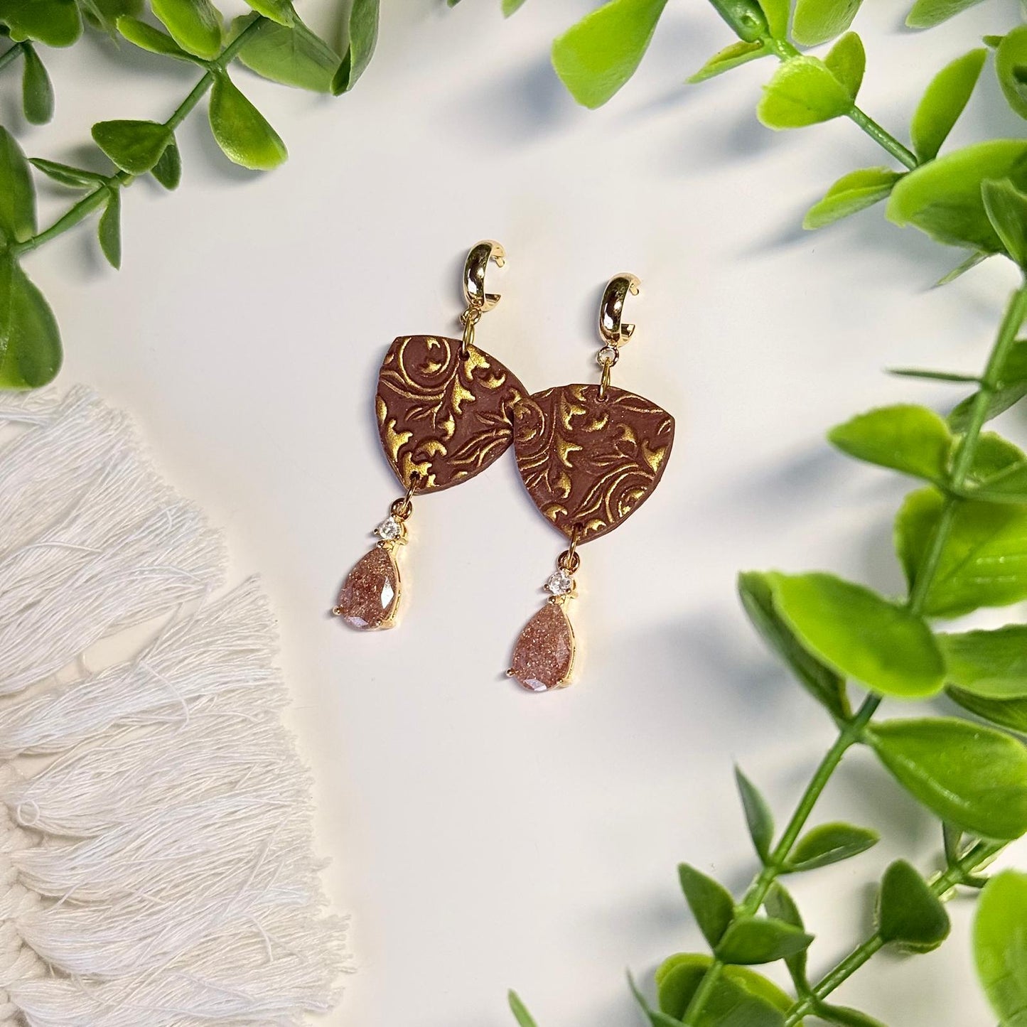Gold Floral Filigree Dangle Earrings