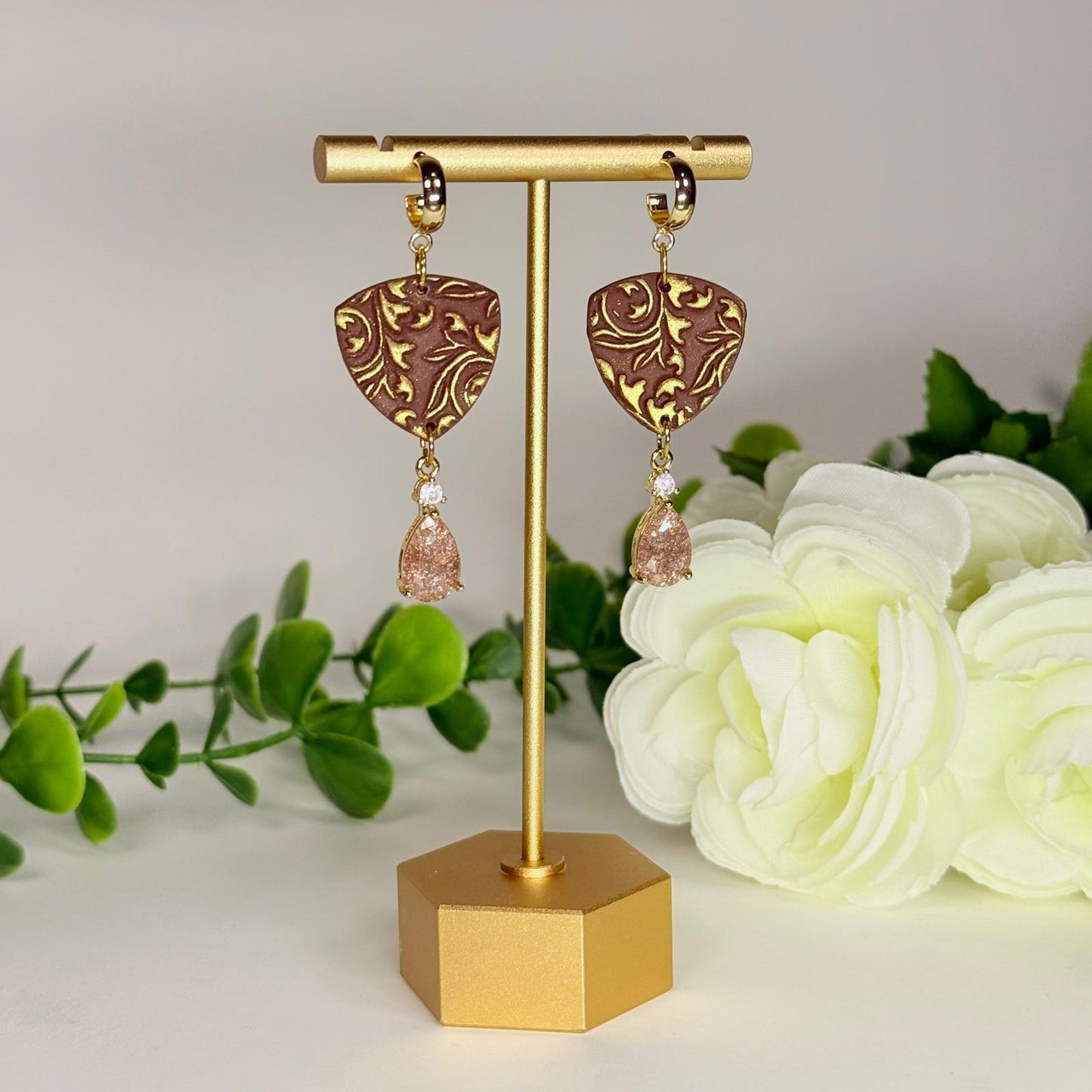 Gold Floral Filigree Dangle Earrings