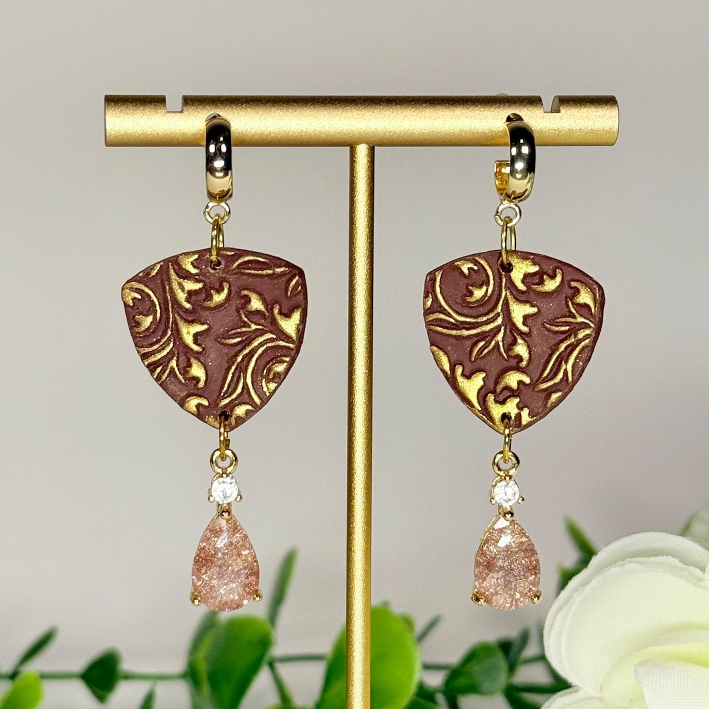 Gold Floral Filigree Dangle Earrings