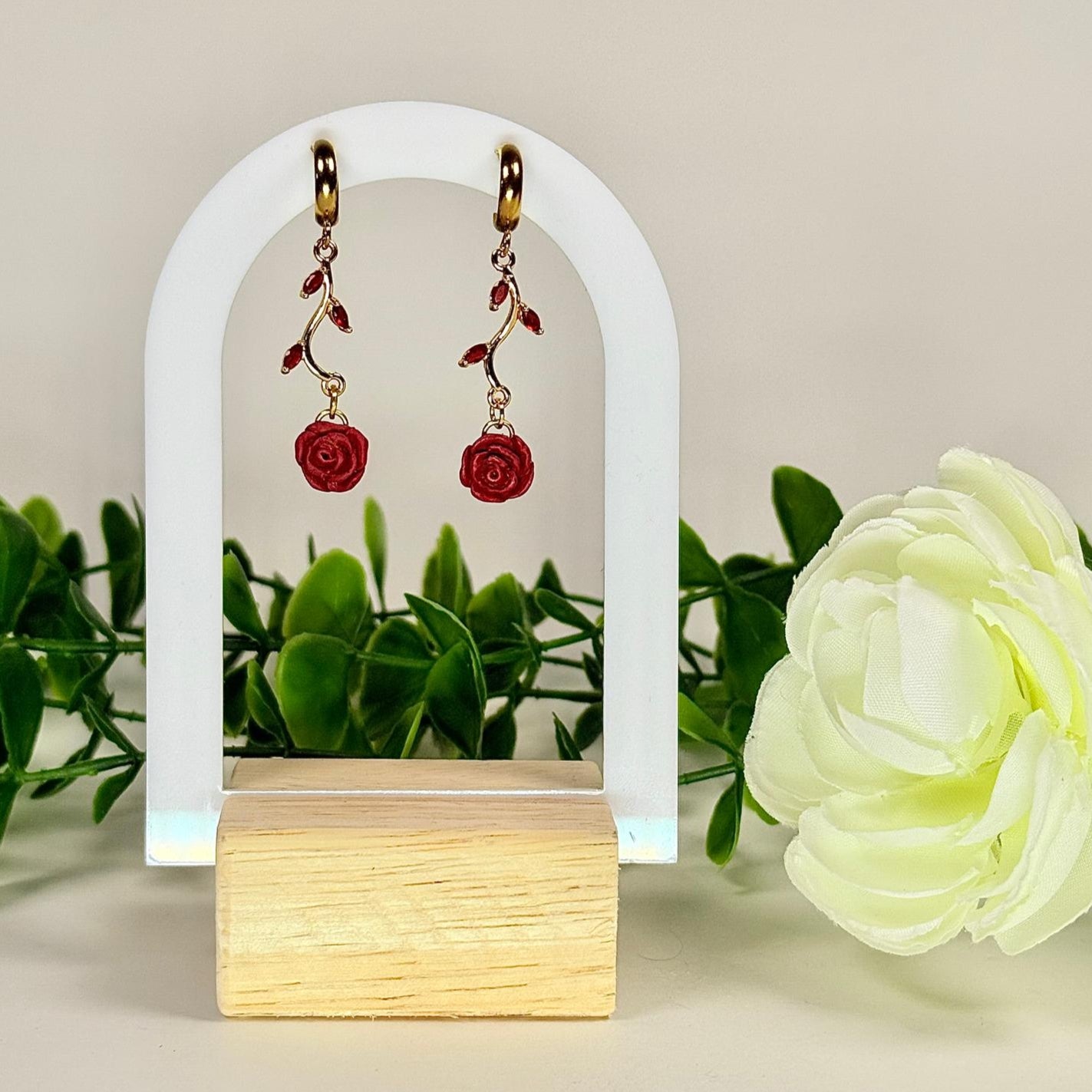 Red Rose Vine Earrings