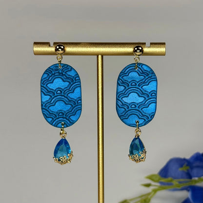 Celestial Blue Oval Earrings