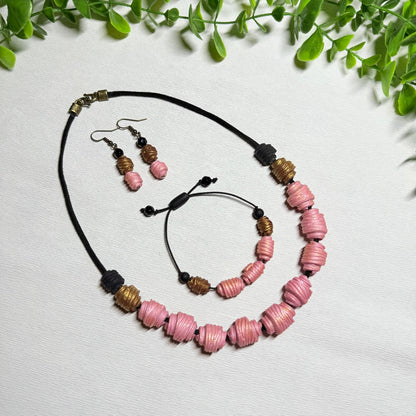 Rosy Pink Twisted Beaded Set