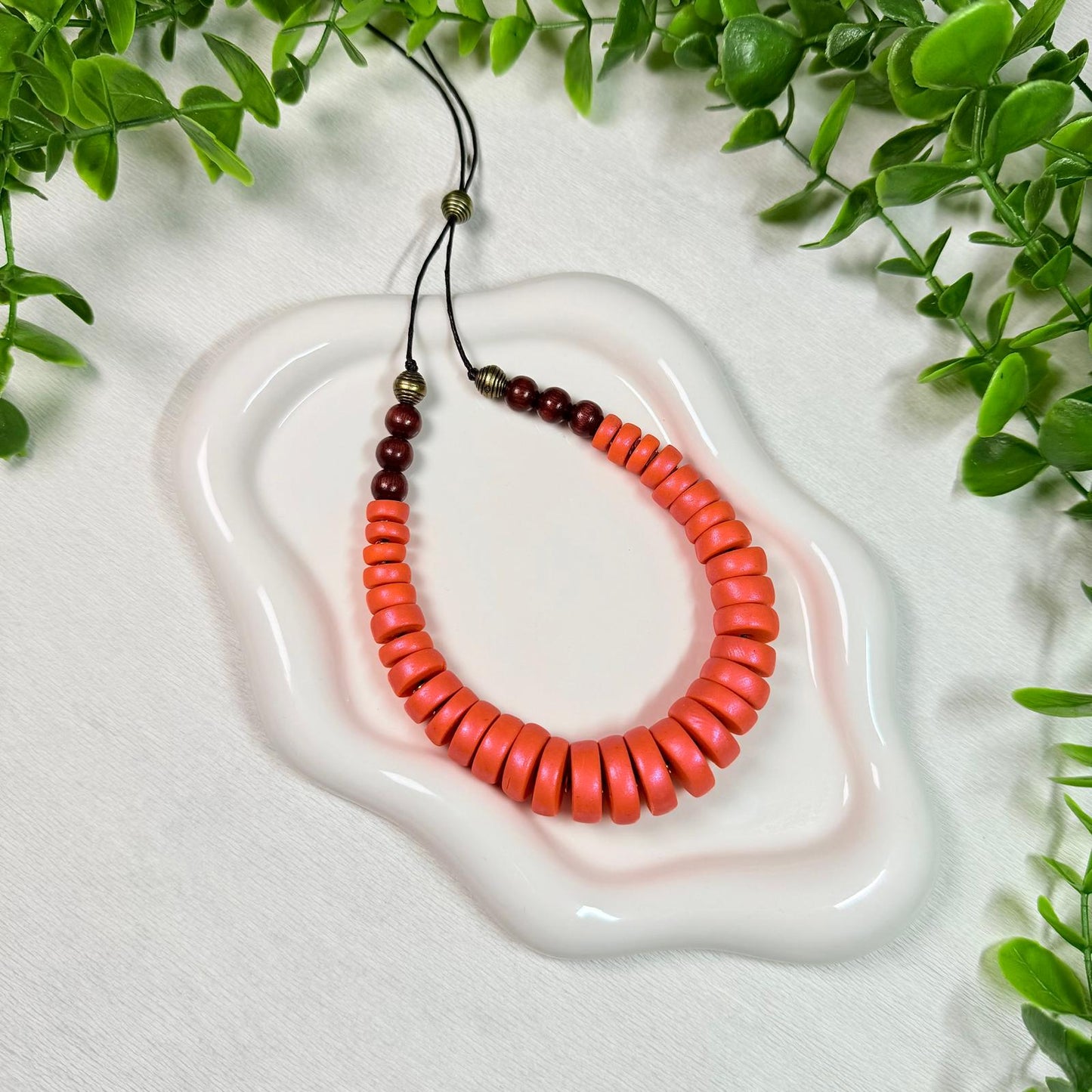 Sunset Coral Circle Beads Necklace