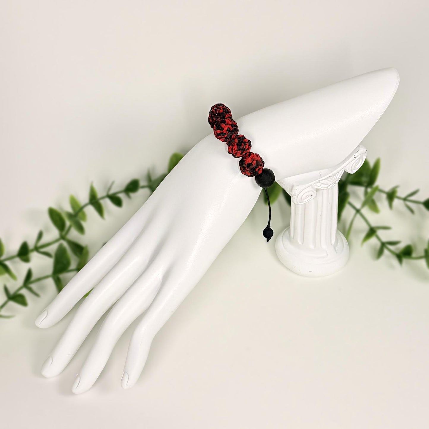 Crimson Black Textured Beads Set