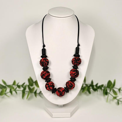 Crimson Black Textured Beads Set