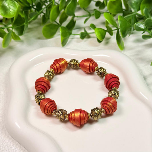 Red and Gold Twisted Beads Bracelet