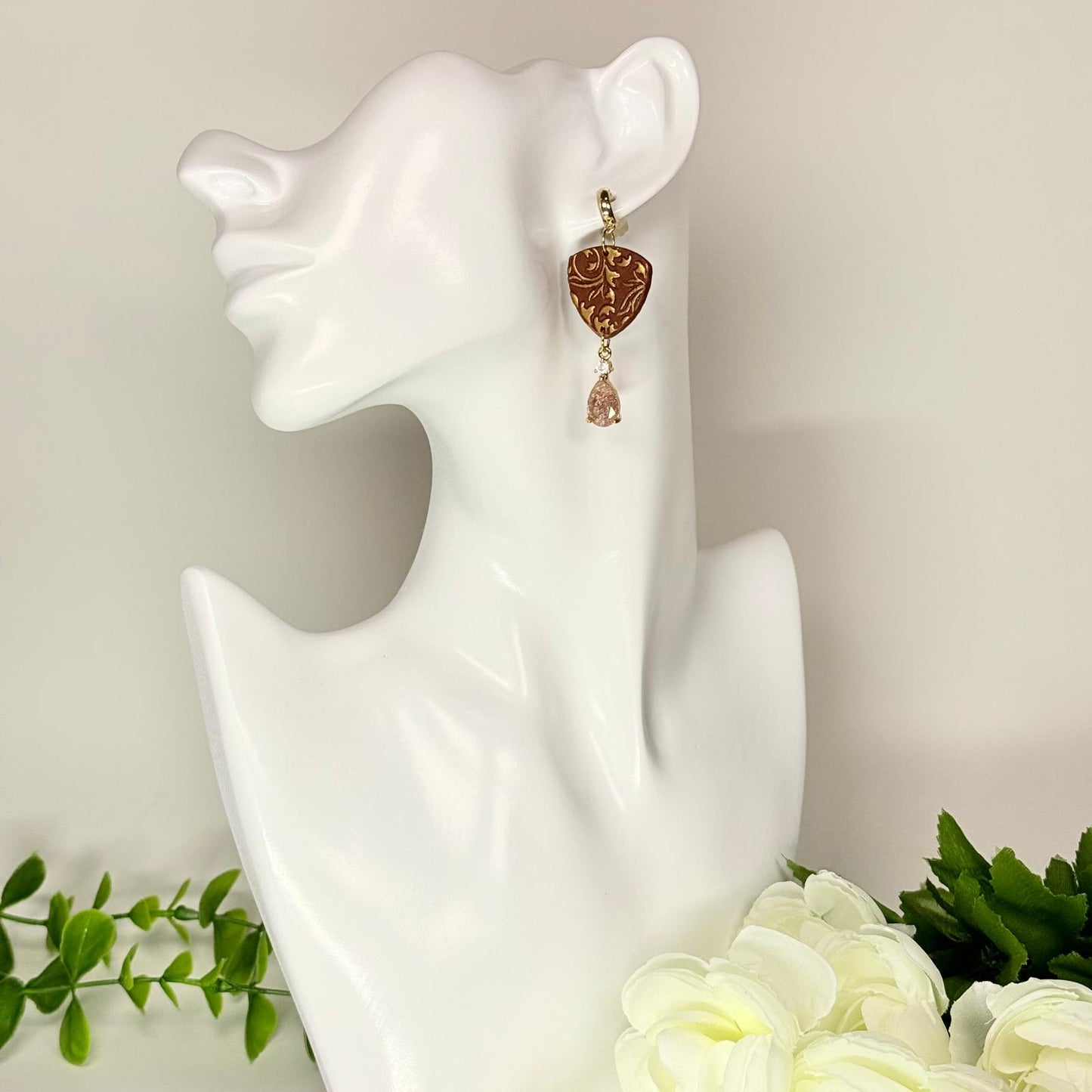 Gold Floral Filigree Dangle Earrings